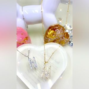 18Karat Gold or Rhodium Name Initial Chain With Cubic Zirconia Stones, Gift.